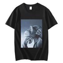Funny Rage Bait Monkey Meme T-shirts Fashion Vintage Short Sleeve T-shirts Men Women Clothing Summer Cotton T Shirt S gray