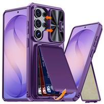 WEFOR Wallet Case for Samsung Galaxy S26/S26 Plus/S26 Ultra Built-in Card Holder (3-4 Cards) Kickstand Slide Camera Cover Rugged For Galaxy S26 violetinė