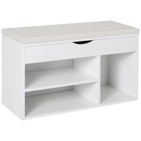 Shoe Bench with Seat Entryway Hallway Shoe Rack Modern with Drawer Open Shelves and 1 Cushion for Hallway 80x30x47cm 80 x 30 x 47 cm