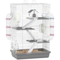 4-Tier, 16-Tube Hamster Cage with House, Ramp, and Accessories, Metal and Plastic, 47x30x70 cm, Grey pilka