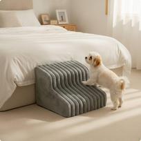 Pet Stair Ramp Ribbed Stairs Removable for Sofa, Bedroom, Dogs Gray 2-step gray
