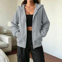 Women's Casual Zip Up Hoodie with Drawstring Hood and Side Pockets L balta