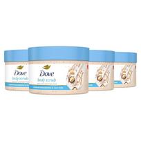 Dove Exfoliating Body Polish Scrub Nourishes skin for noticeably smooth skin Macadamia Rice Milk 0.5oz 4 Cans Revealed 298g 4 pcs gray