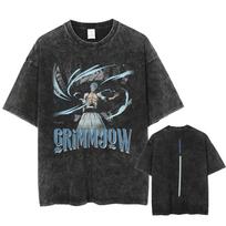 Men Washed Black T-Shirt Vintage Streetwear Anime Graphic Print T Shirt Harajuku Cotton Tshirt Fashion Short Sleeve Tees S gray