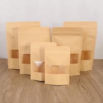 10pcs Zip Lock Kraft Paper Bag with Window Snack Food Candy Cookie Storage Bag Self Sealing Gift Pouch Wedding Party Home Supply 10pcs 14x9cm beige