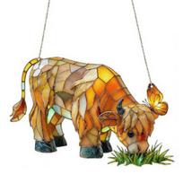 Highland Cow Butterfly Suncatcher Decoration Indoor Outdoor Garden Yard Window Wall Hanging 2D Acrylic Stained Glass Ornament 10cm D beige