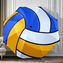 1pc Automatic Open/Close Umbrella with Volleyball Design (Blue/Yellow/White) - Automatic Operation, 8-Rib Compact Canopy, Port yellow