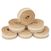 6pcs 2M/Roll Burlap Rolls White Lace Yellow Jute Hessian Jute Ribbon Rustic Style Decorative Ribbon Burlap Lace Ribbon L