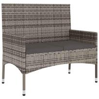2 Seater Garden Bench with Cushions Gray Poly Rattan