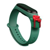 Strap Xmas for Xiaomi Mi Band 3 / 4 Kalėdinė silikoninė apyrankė su Dovanėle - Tamsiai žalia