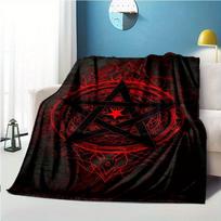 1pc Gothic Occult Flannel Quilted Throw Blanket with Rune & Pentagram Symbols-with Black Mystic Design, All-Season Bedspread or Camping Picnic Mat, Ma 75X95CM
