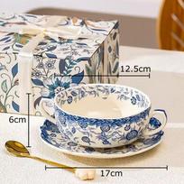 Classical Blue and White Porcelain Cup&saucer Binaural Cup Coffee Mug Dining Bowl Tableware Dining Table Afternoon Tea Teacup 400ml gray