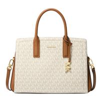 Michael Kors Laila Signature Logo Print Faux Leather Shoulder Tote Bag Medium Women handbags Vanilla-White Acorn-Brown 30R5G9IS6B-VANILLA-ACRN Basic Set (Bag+Dust Bag) white