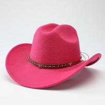 Vintage Wool Western Cowboy Hat With Leater Belt Gentleman Lady Jazz Fedora Wide Brim Sombrero Hombre Caps adult 56-58cm smėlis