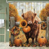 Western Highland Cow Shower Curtain, Funny Cute Cow Print Rustic Country Farmhouse Floral Bathroom Curtain Decor Home With Hook (as the picture,90x180cm-35x70in)