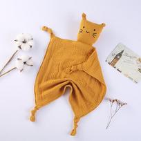 New Cat Baby Cotton Muslin Comforter Blanket Soft Newborn Sleeping Dolls Kids Sleep Toy Soothe Appease Towel Bibs Saliva Towel balta