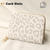 Fashionable Leopard Print Mini Wallet With RFID Blocking, PU Material Purse With Zipper Closure And 11 Card Slots(4.3''x 3.1'') white