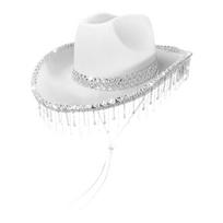 Elegant Bridal Rhinestone Cowboy Hat With Tassel Lace Design For Wedding Party Soft Fabric White Black Pink rožinė