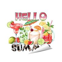 Hello Summer Window Clings Hawaiian Tropical Theme Static PVC Glass Sticker for Beach Pool Party Home Glass Doors A beige