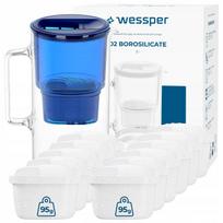 Vandens filtravimo ąsotis Wessper D2, borosilikatinis stiklas, 3 l, mėlynas, su 12 filtru