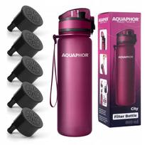 Vandens butelis su filtru Aquaphor City 0,5 l, burgundiškas, su 5 filtrais
