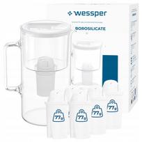 Stiklinis ąsotis WESSPER D2, borosilikatinis, AquaClassic, 3 l, su 6 filtrais