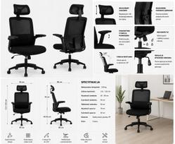 Ergonominė tinklelio biuro kėdė su reguliuojama galvos atrama, juoda, 120 kg