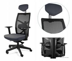 Biuro kėdė TUNE, pilka, ergonomiška, su juodu tinkliniu atlošu, sukinėjama, aukšta