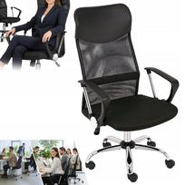 Ergonominė juoda biuro kėdė su tinkliniu atlošu, reguliuojama