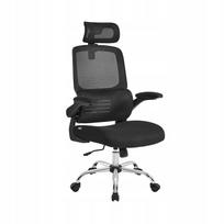 Ergonominė juoda biuro kėdė su porankiais ir galvos atlošu