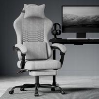 Žaidimų kėdė su masažo funkcija, pakoju, ergonomiška, šviesiai pilka