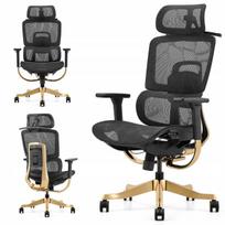 Ergonominė biuro kėdė, juoda ir auksinė, su tinkline atlošu ir kojų atrama, 2307A