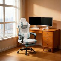 Ergonominė masažinė biuro kėdė, mėlyna ir balta