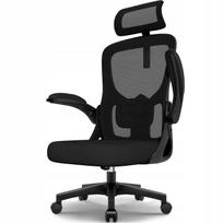 Ergonominė biuro kėdė su pasukama baze, juoda, sulankstomi porankiai, 150 kg