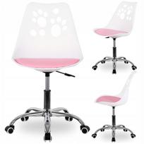 Vaikiška ergonomiška biuro kėdė SPRINGOS, balta/rožinė, sukimama