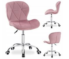 Biuro kėdė GLAM, rožinio veliūro, reguliuojama, ergonomiška, su chromuota apdaila
