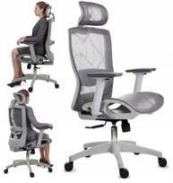 Ergonomiška pilka biuro kėdė su reguliuojamais porankiais ir galvos atrama