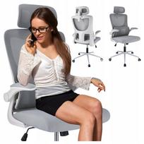 Biuro kėdė, ergonomiška, su reguliuojamu galvos atlošu ir porankiais, pilka