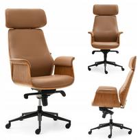 Ruda odinė valgomojo kėdė su lenktu medžio rėmu, WALNUT LEONARD Black