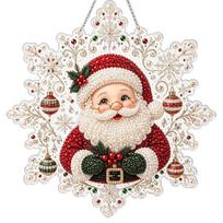 Handmade Christmas Tree Decor Faux Pearl Painting Suncatcher Kit, Acrylic Snowflake Shaped Board with Lace Relaxing Holiday Activity Edge, 3D Gemstone 30*30cm D