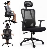 Ergonominė biuro kėdė su reguliuojamais porankiais, galvos atlošu ir juosmens atrama