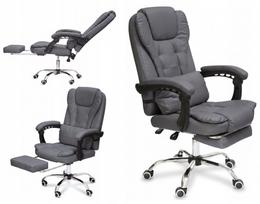 Pilka ergonomiška biuro kėdė su juosmens pagalvėle ir kojų atrama NBK011-HT