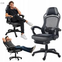 Ergonominė biuro kėdė su ventiliuojamu tinkliniu atlošu ir pakoju, juoda