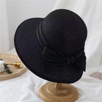 Platus kraštas vasarinė žvejo skrybėlė, moteriška šiaudinė skrybėlė nuo saulės paplūdimio atostogoms One Size black