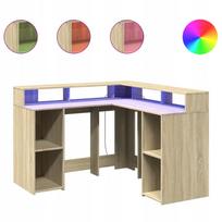 Kampinis rašomasis stalas su RGB LED apšvietimu, Sonoma ąžuolo, 130x130x91 cm