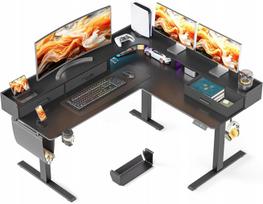 Elektrinis ergonomiškas kampinis rašomasis stalas su stalčiais ir lentynomis, 160 cm