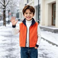 Boys Girls Casual Two-Tone Zip-Up Vest for School and Outdoor Play 140 gray