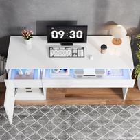 Rašomasis stalas 120 x 50 cm su LED apšvietimu ir 2 stalčiais, blizgus tualetinis staliukas