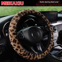 Leopardo rašto vairo užvalkalas Žieminis Minkštas Patogus Be kraštų Automobilio aksesuaras 14,5-15 colių vairaratoi gray