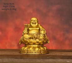 Lucky Copper Big Belly Laughing Buddha Maitreya Ornament Attracting Wealth Household Statue brown